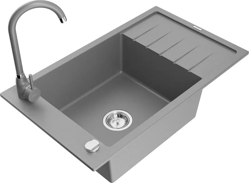 Mexen Elias lavello in granito a 1 vasca con sgocciolatoio e rubinetto da cucina Telma, grigio - 6511-71-670200-71