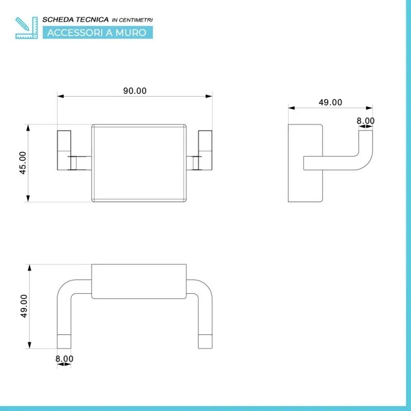 Set accessori a muro 6 pezzi in acciaio cromato e viti incluse Velvet