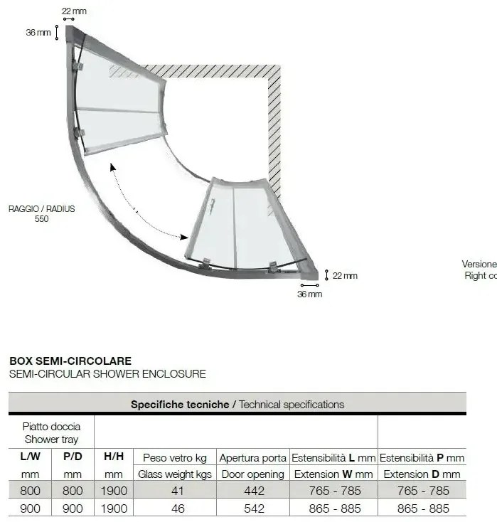 Box Doccia Semicircolare ECO 6mm Porte Scorrevoli H190