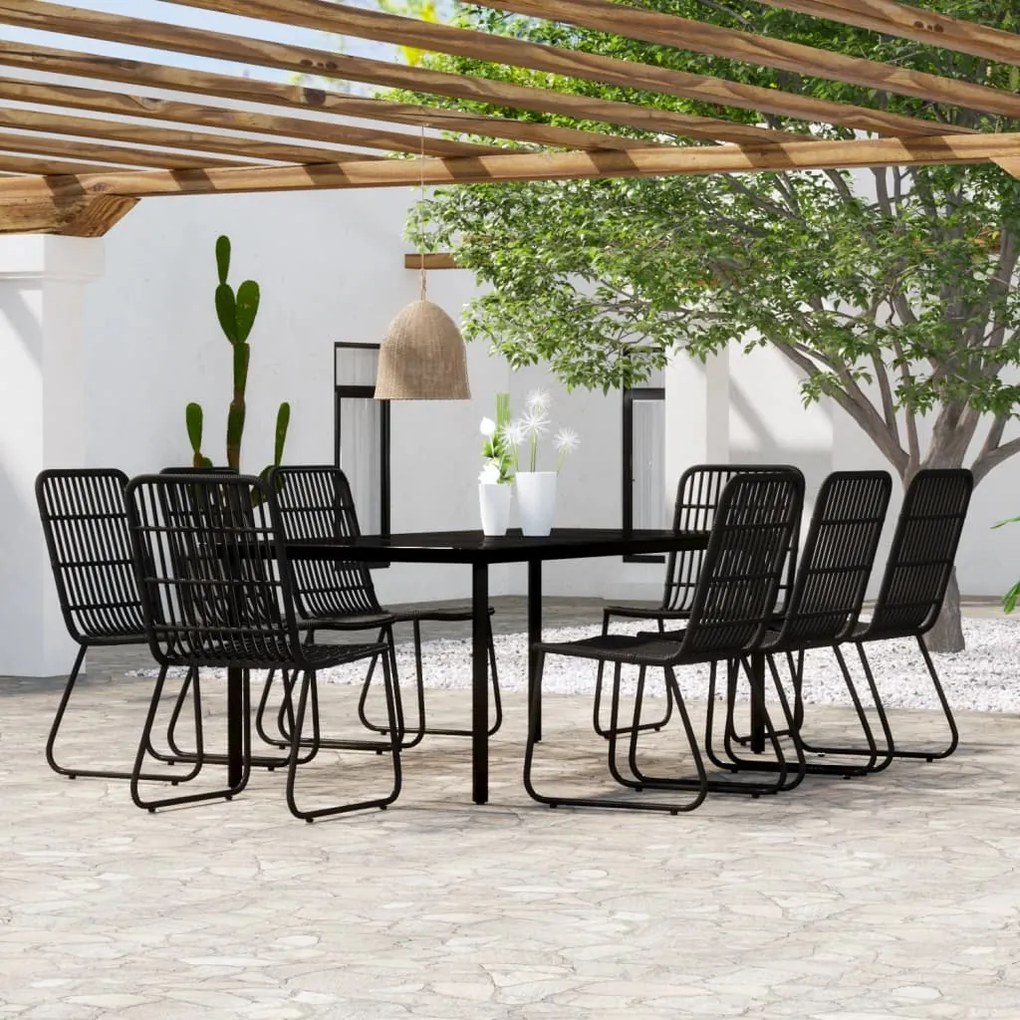 Set da pranzo per giardino 9 pz con cuscini nero