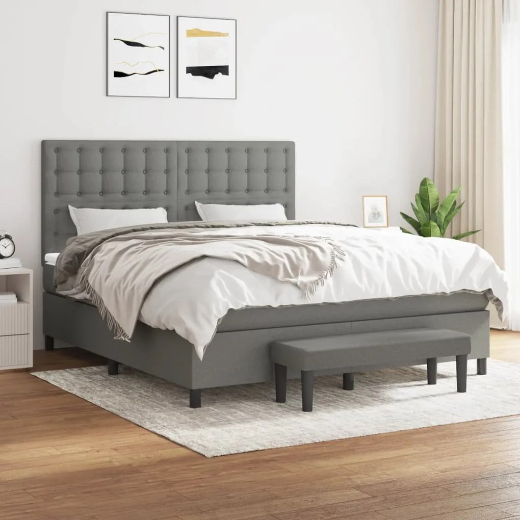 Giroletto A Molle Con Materasso Grigio Scuro 160x200 Cm Tessuto /