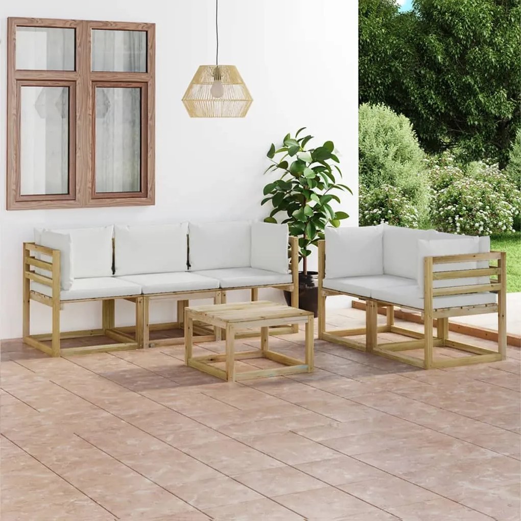 Set salotto da giardino 6 pz con cuscini crema