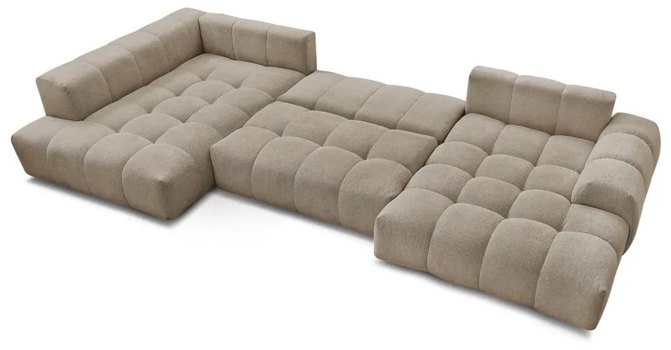 Divano angolare grigio tortora allungabile e con contenitore (penisola a sinistra/a U) con rivestimento in ciniglia Everest – Bobochic Paris