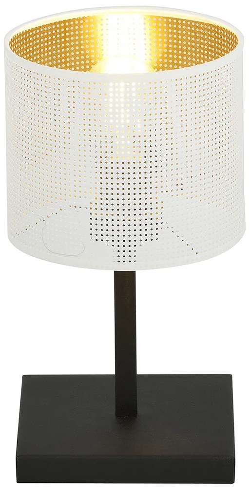 Lampada Da Tavolo 1 Luce Cigno In Acciaio Bianco E Paralume A Cilindro Oro