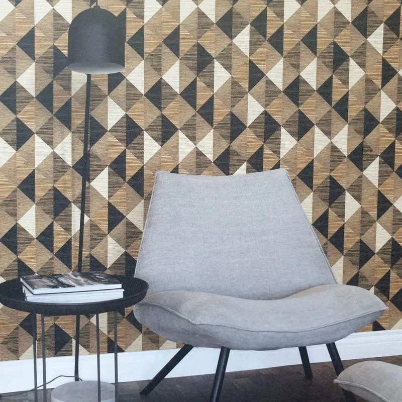 Carta da parati Triangoli XXL marrone, nero e beige, 46.5 cm x 8.37 m