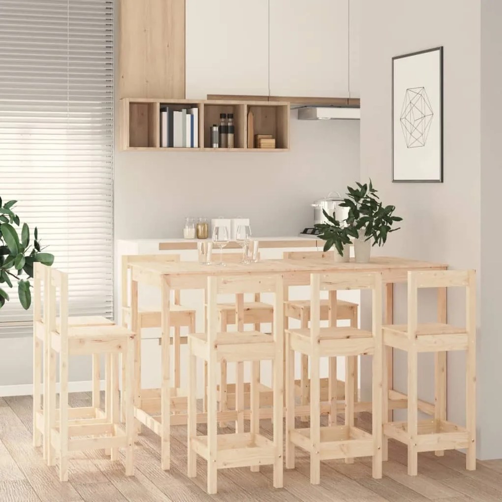 Set Da Bar 9 Pz İn Legno Massello Di Pino /