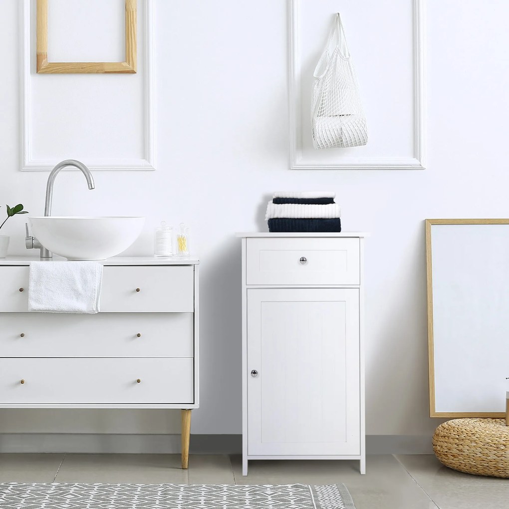 Mobiletto da Bagno con Anta e Cassetto Bianco 43x34x77 cm...