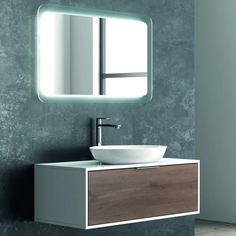 Kamalu - Mobile bagno lungo 100cm bicolore con cassetto scorrevole SPR-100