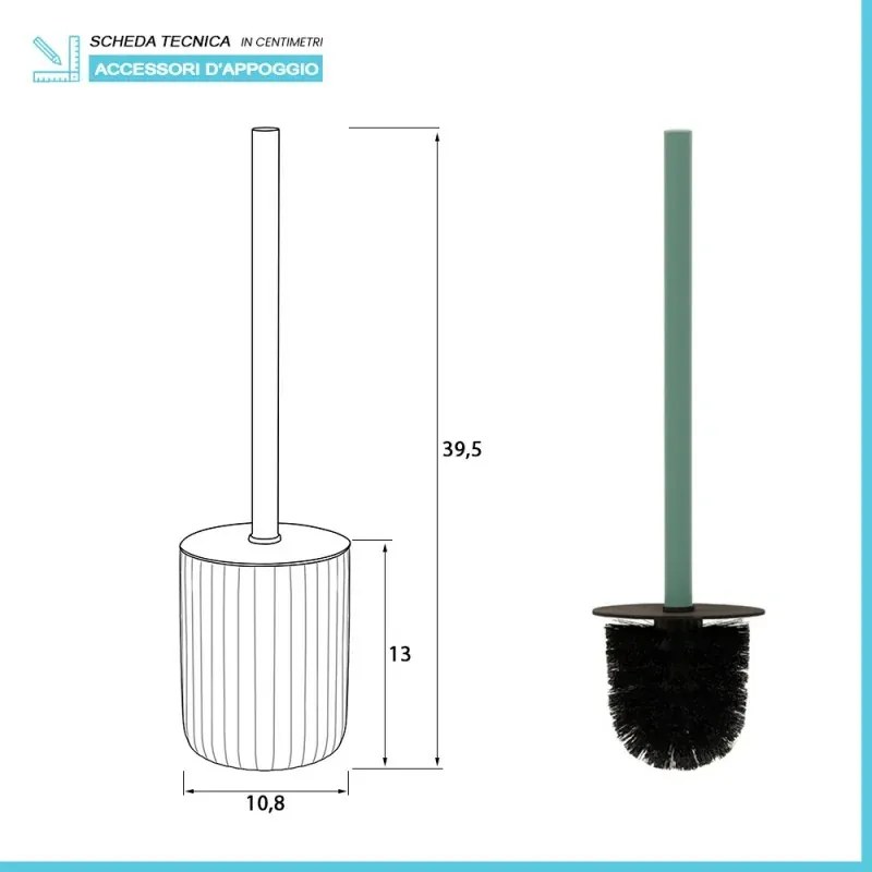 Scopino wc verde in ceramica soft touch con setole nere Spring