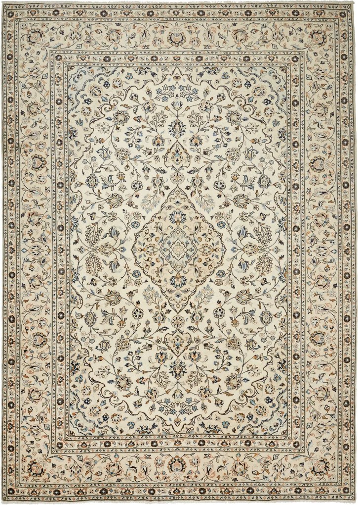 Kashan Tappeto 350x250 Beige (Iran) Annodato A Mano