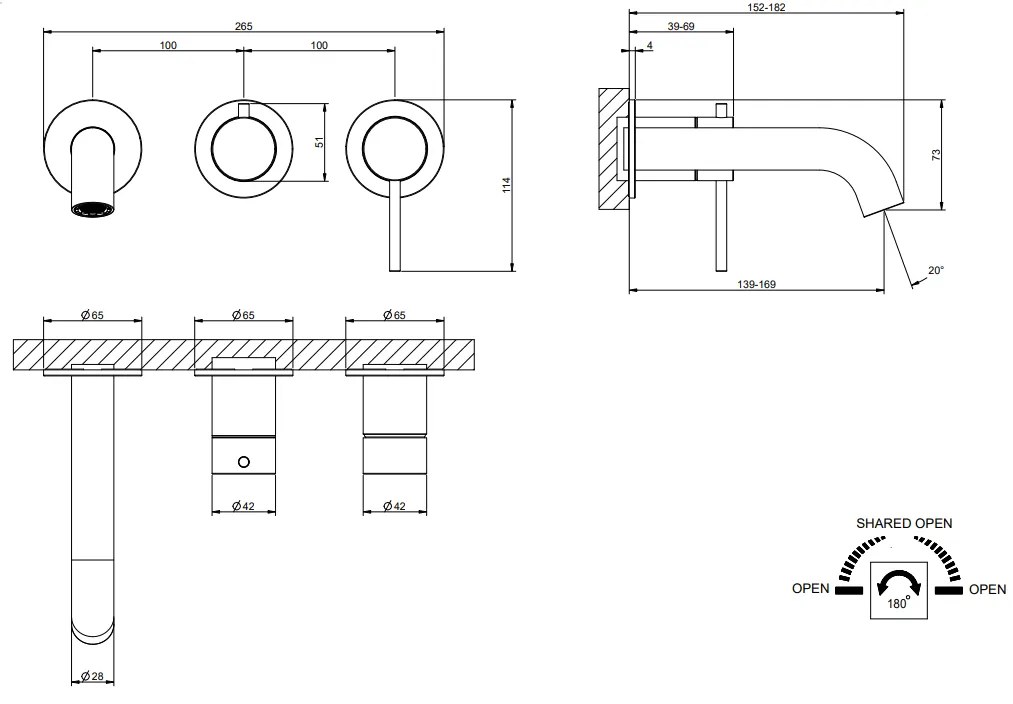 Parte esterna miscelatore vasca con deviatore e bocca parte incasso non inclusa Steel brushed Bath316 Gessi