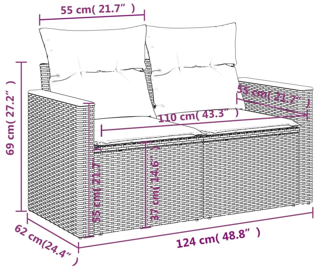 Set Divani da Giardino 9 pz con Cuscini Nero in Polyrattan