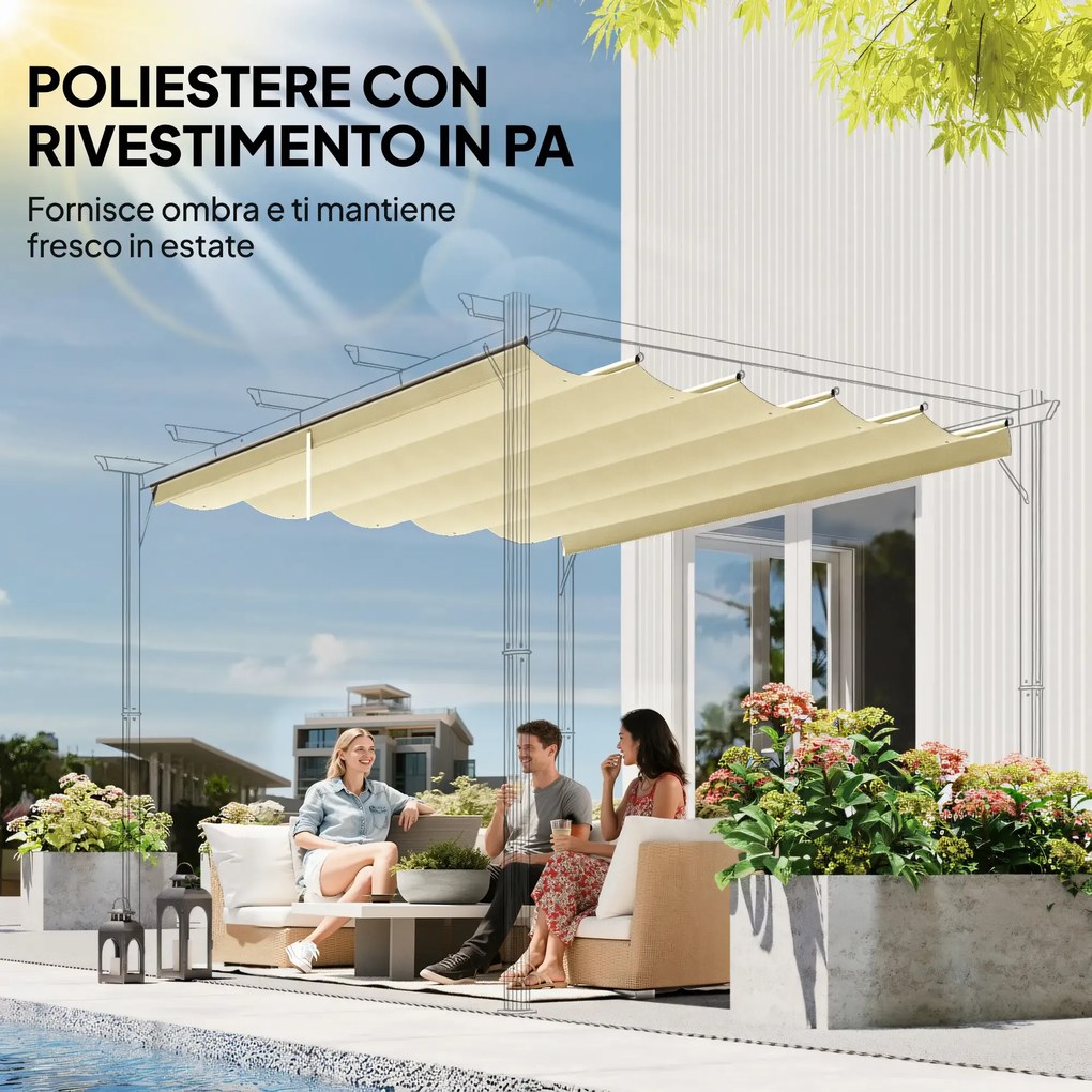 Tetto di Ricambio per Pergola Gazebo da Giardino 300x400 cm in Poliestere Crema...