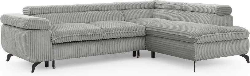 Divano angolare grigio chiaro (con penisola a destra/a L) con rivestimento in velluto a coste Marbeya – Ropez