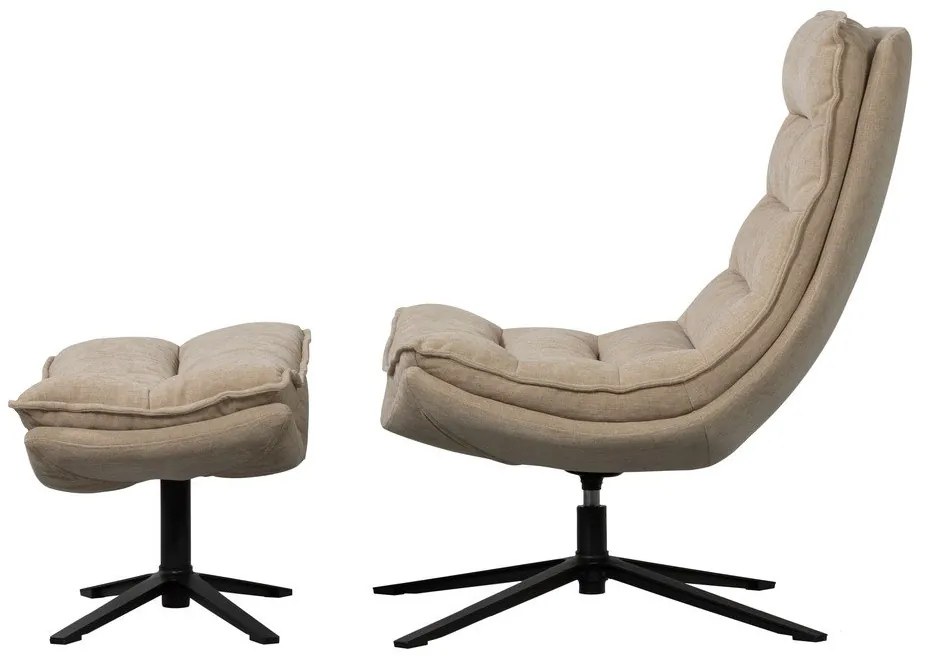 Poltrona con poggiapiedi di colore naturale girevole con rivestimento in ciniglia Kube – WOOOD