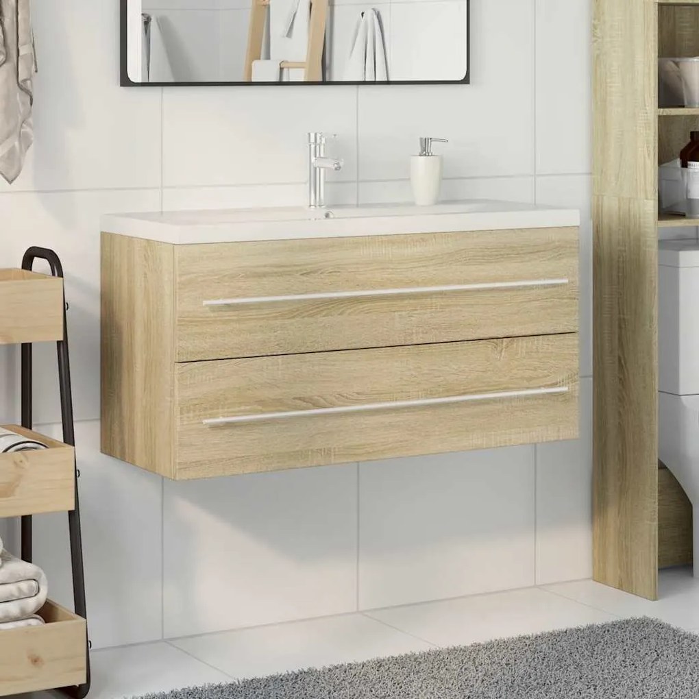 Set mobili da bagno 2 pz rovere sonoma in legno multistrato