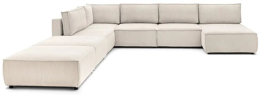 Divano a U angolare in velluto a coste variabile crema Nihad modular - Bobochic Paris