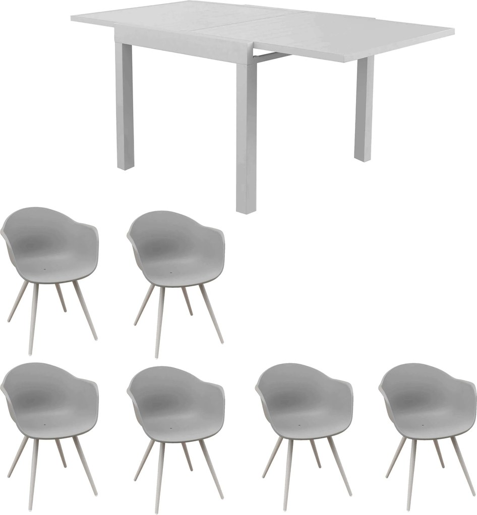 JERRI - set tavolo in alluminio cm 90/180 x 90 x 75 h con 6 Poltrone Dynamo