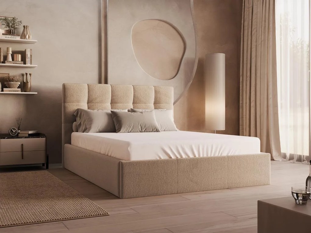 Letto con contenitore 140 x 190 cm Velluto Beige + Materasso - MIRDAL di PASCAL MORABITO