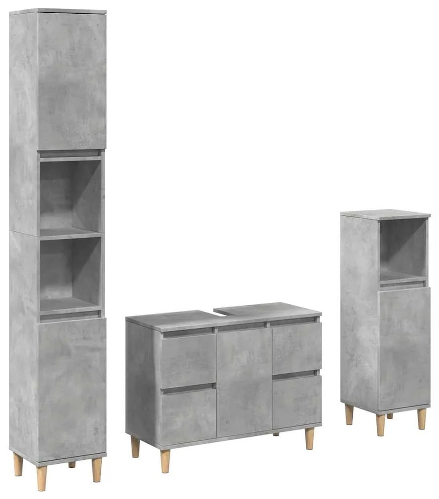 Set mobili da bagno 3 pz grigio cemento in legno multistrato