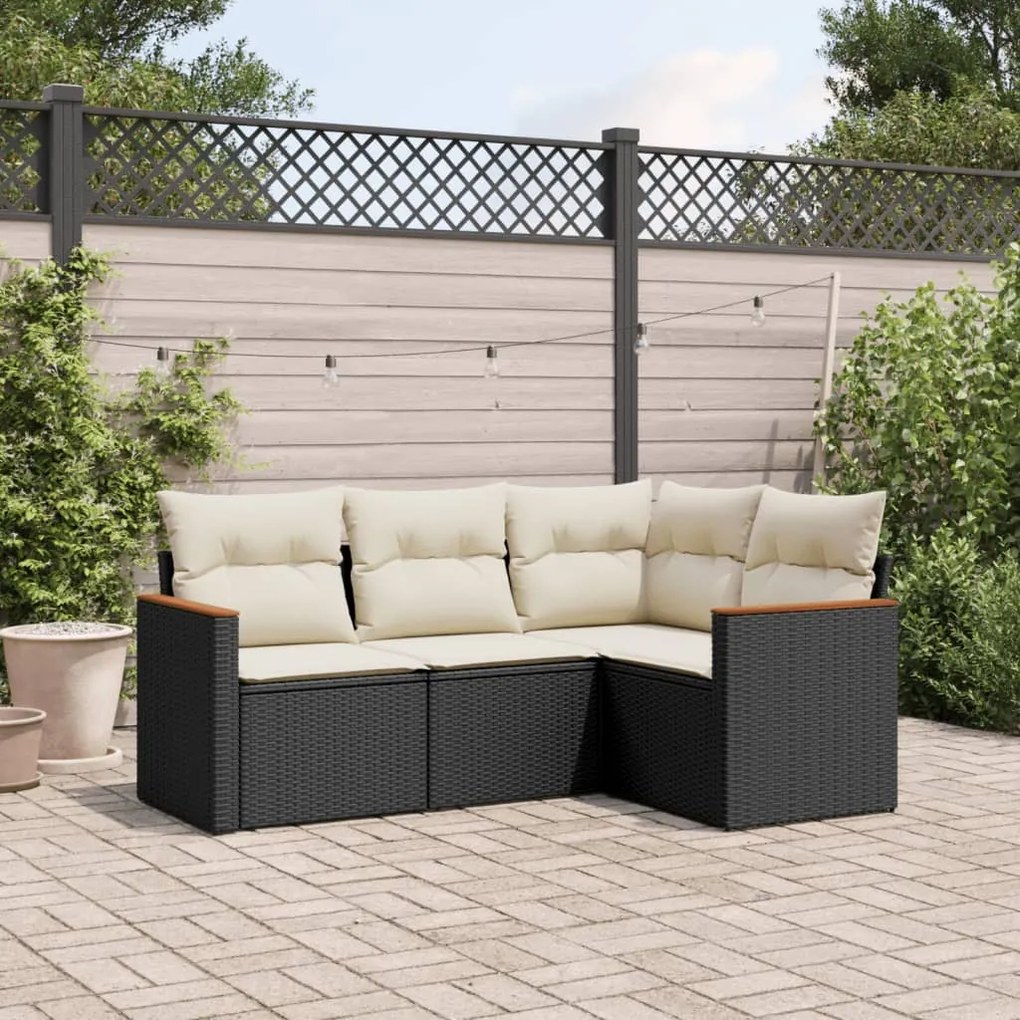 Set divani da giardino 4 pz con cuscini nero in polyrattan