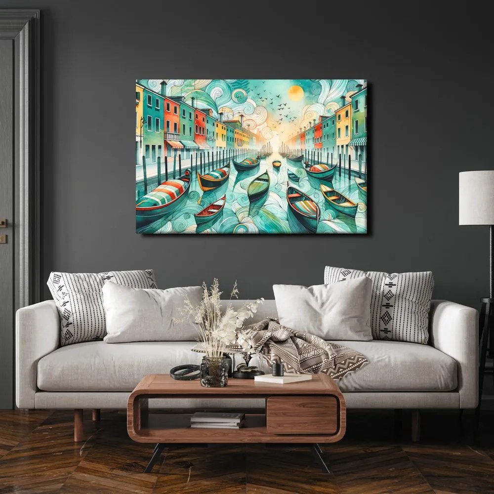 Quadro su tela – Gondole colorate nelle strade di Venezia