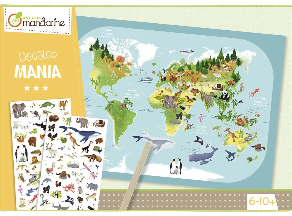 Planisfero con decalcomanie animali