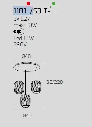 Sospensione cromo 3 luci tonda vetri trasparente 1181cr-s3 t-tr