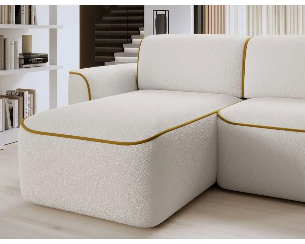 Divano angolare giallo/color crema (con penisola a sinistra/con chaise lounge) e rivestimento in bouclé Ume – ELTAP