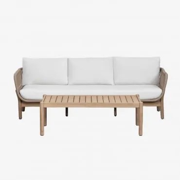 Karvia Set Da Giardino 3 Posti E Tavolino Rettangolare In Alluminio E Legno Di Acacia (120x60 Cm) Gardenia Bianco - Sklum