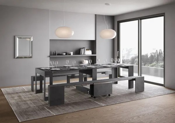 Consolle con doppia panca allungabile a 302 cm ELIA Antracite spatolato