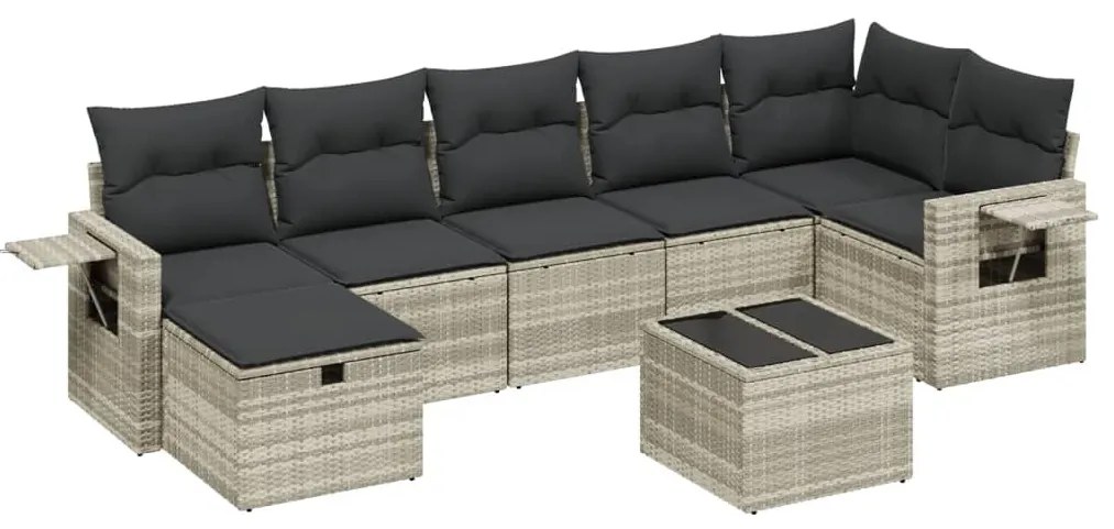 Set divano da giardino 8pz con cuscini grigio chiaro polyrattan