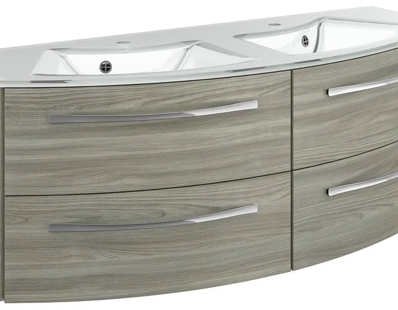 Mobile sottolavabo e lavabo Image rovere grigio L 130 x H 48 x P 48 cm 2 vasche 2 cassetti