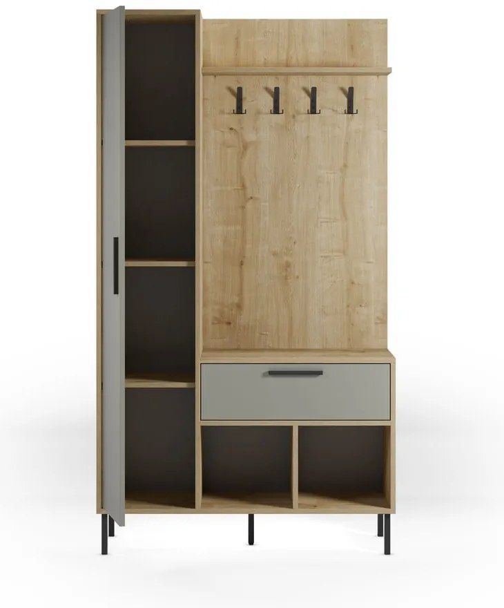 Set da corridoio effetto rovere con decoro verde-naturale 108x195x35 cm Heidy - Marckeric