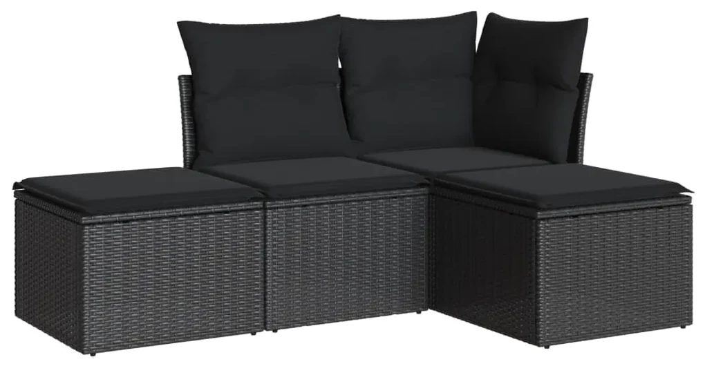 Set divani da giardino 4 pz con cuscini nero in polyrattan