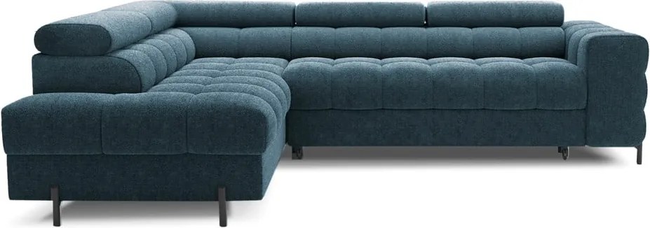 Divano angolare blu allungabile/con contenitore (con penisola a sinistra/a L) con rivestimento in bouclé Ferucce – ELTAP