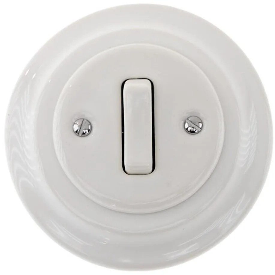 Bohemia-Design - Interruttore singolo retrò in porcellana con cornice per campanello, bianco