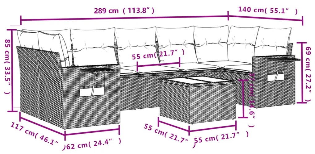 Set Divano da Giardino 8 pz con Cuscini Beige in Polyrattan