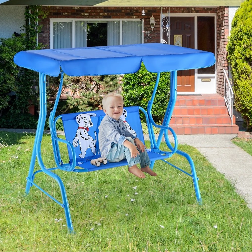 Costway Altalena dondolo da giardino per bambini con 2 posti e tetto regolabile 117x78x116cm Blu