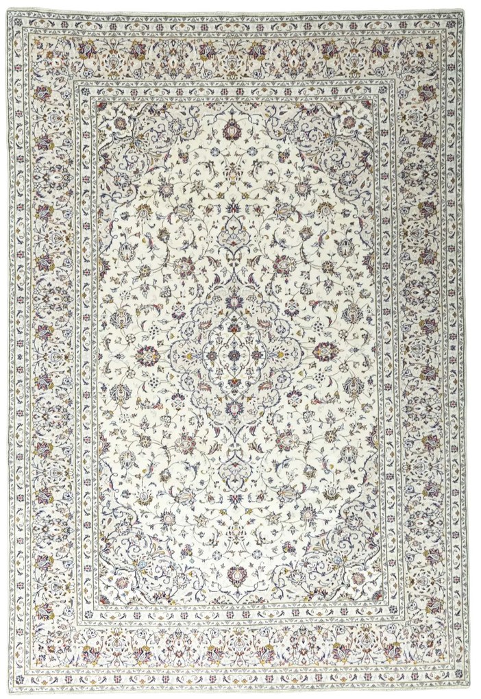 Kashan Tappeto 350x240 Beige (Iran) Annodato A Mano