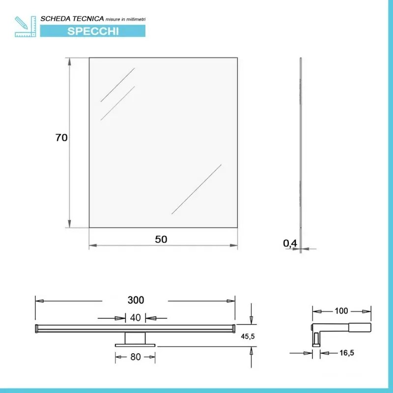 Specchio LED 50x70 cm reversibile con illuminazione naturale