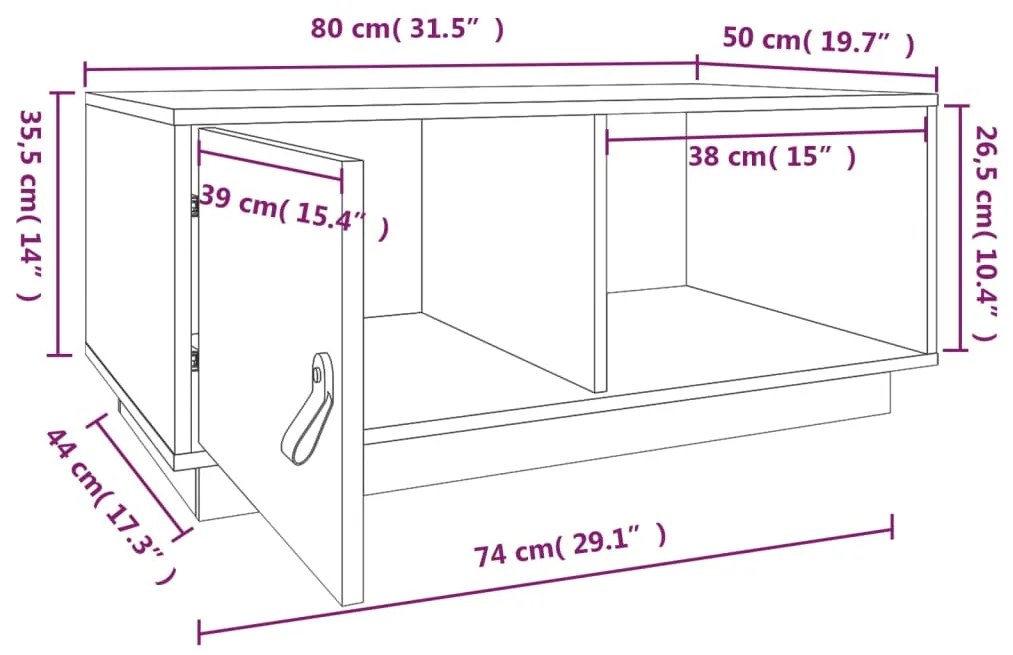 Tavolino da Salotto Nero 80x50x35,5cm in Legno Massello di Pino