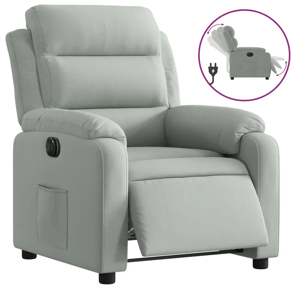 Poltrona elettrica reclinabile grigio chiaro in vera pelle