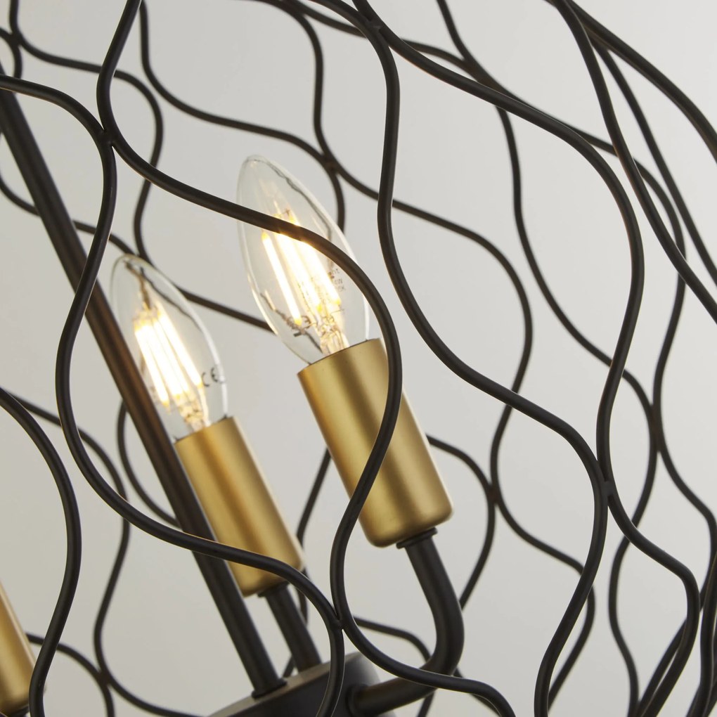 Lampadario Industrial-Nordico Finezza Acciaio Nero Oro 3 Luci E14