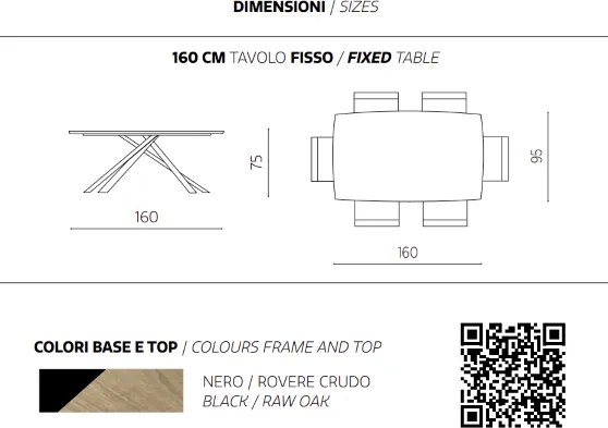Tavolo fisso FLOYD 160 cm con piano in Rovere Crudo