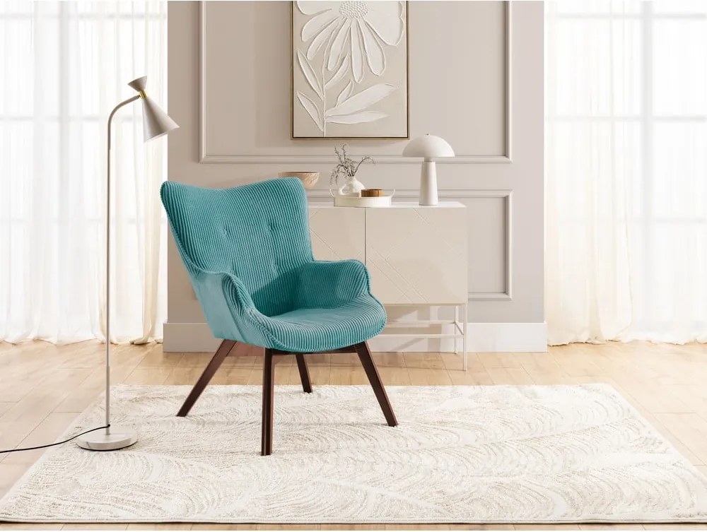 Poltrona turchese con rivestimento in velluto a coste Niko – Ropez