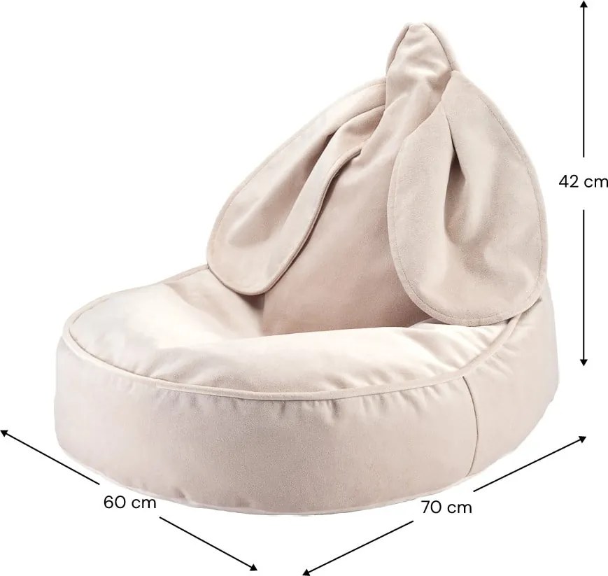 Pouf a sacco per bambini beige con rivestimento in velluto Bunny – Wigiwama