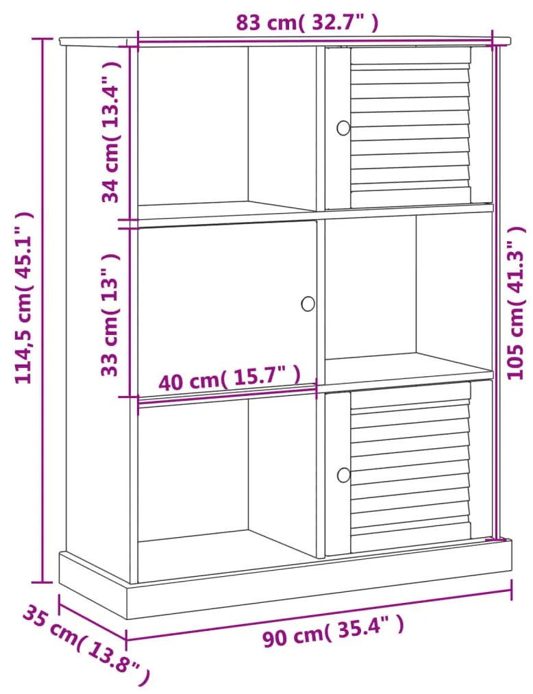 Libreria VIGO 90x35x114,5 cm in Legno Massello di Pino Grigio