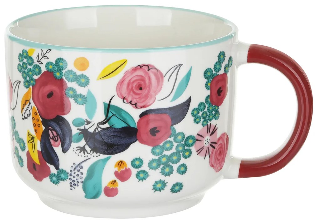 Tazza fiori 570 ml in porcellana bianca e rossa