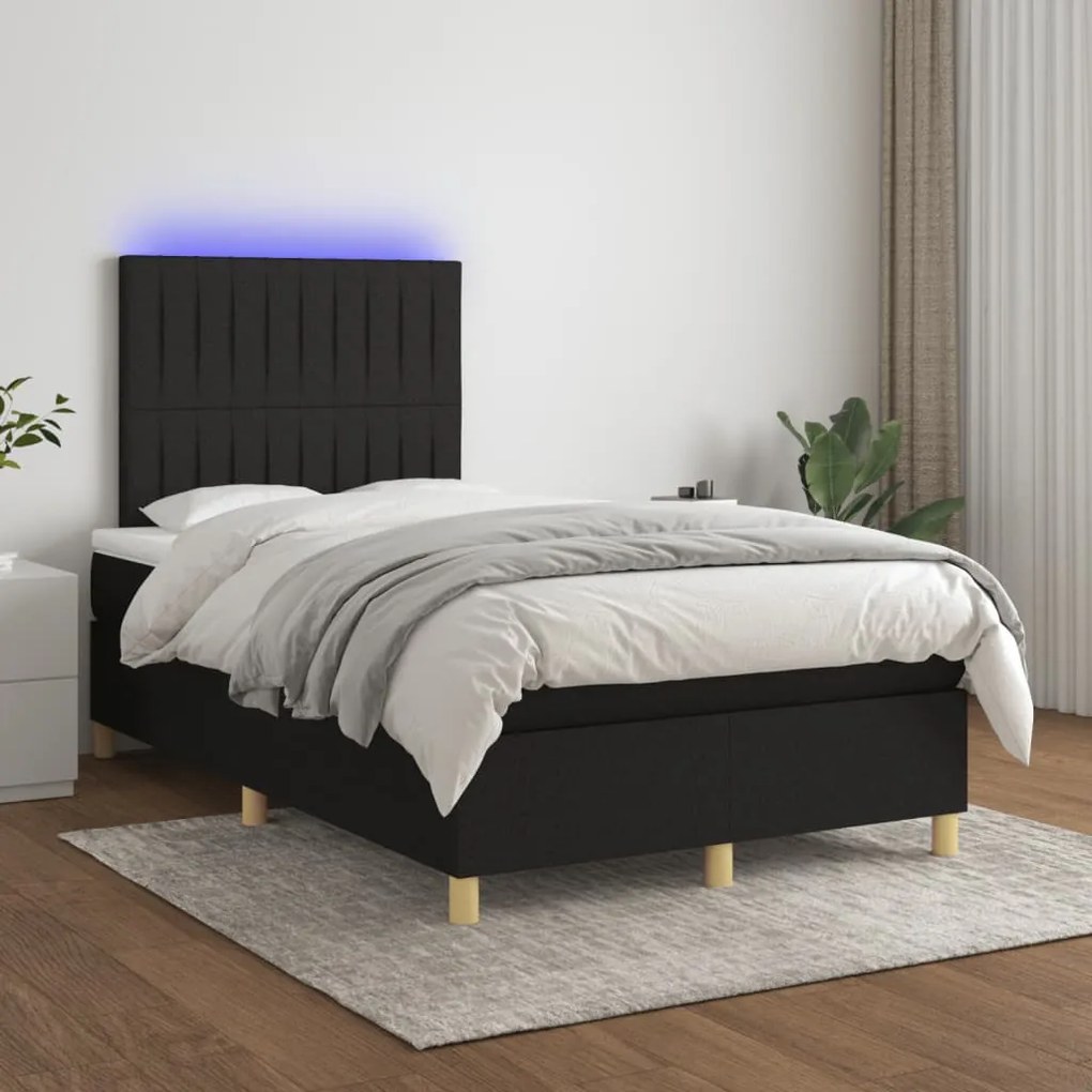 Letto a Molle con Materasso e LED Nero 120x190 cm in Tessuto